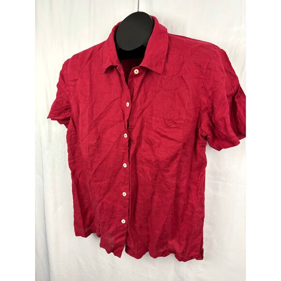 Real Clothes Saks Fifth Avenue Blouse Womens LARGE Red 100% Linen Top - Picture 7 of 9